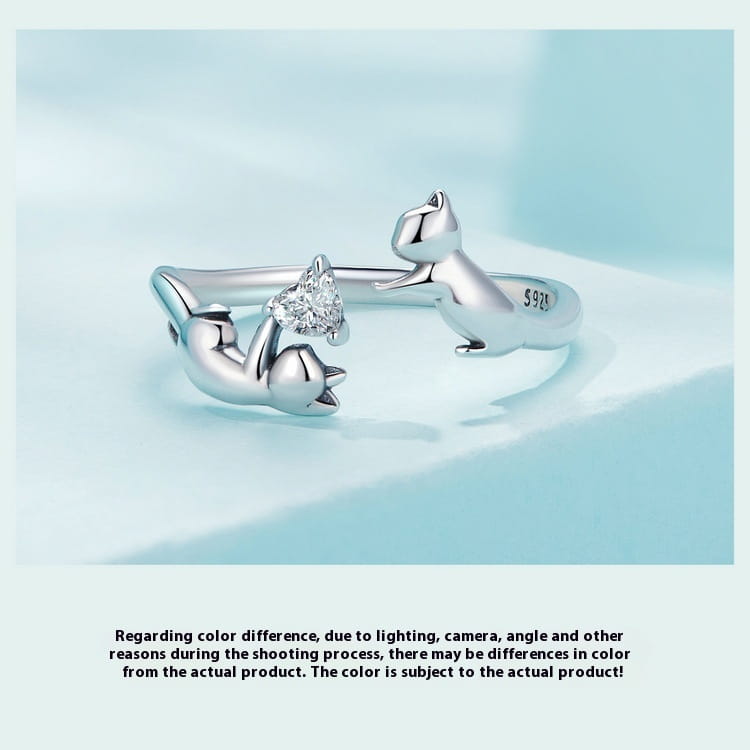 Frolic Cat Argent Pur Open Ring For Women