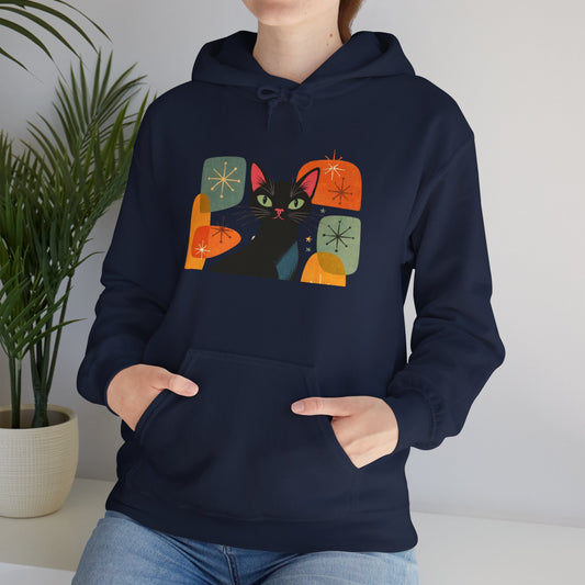 Mid-Century Modern Cat Hoodie — Retro Cool Graphic Sweatshirt
