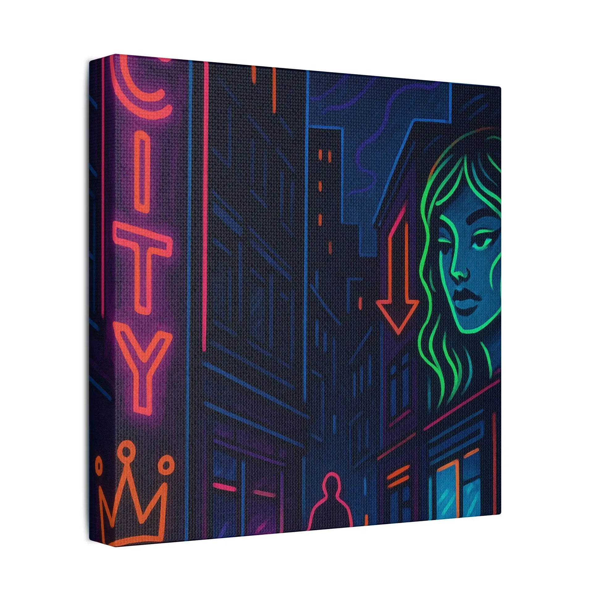 Canvas Art, Urban Neon City Vibes, Stretched Canvas Painting, Modern Home Decor, Gift for Art Lovers, Wall Decor Printify