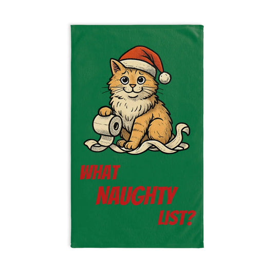 Christmas Cat Hand Towel — 'What Naughty List?' Holiday Kitchen Towel Printify