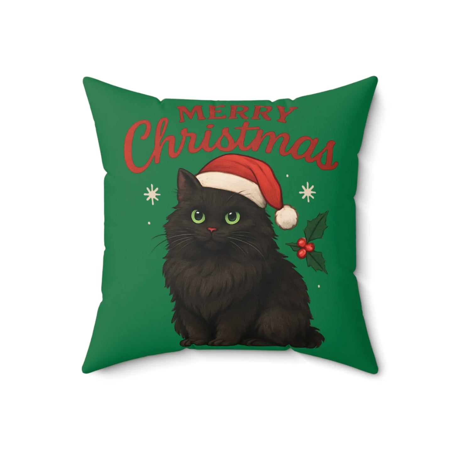 Christmas Cat Throw Pillow — Black Kitten in Santa Hat Holiday Cushion Printify