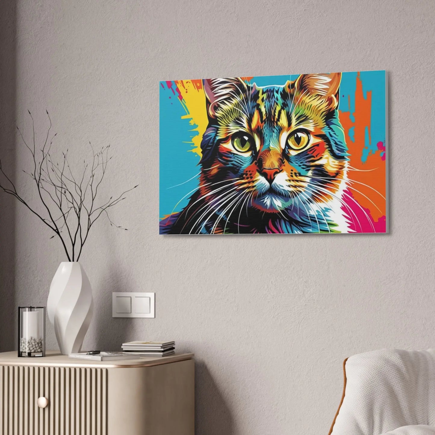 Colorful Pop Art Cat Canvas – Vibrant Stretched Wall Art Printify