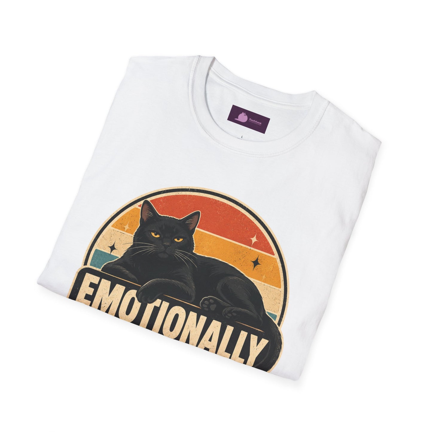 Emotionally Available to Cats Only T-Shirt — Retro Black Cat Graphic Tee