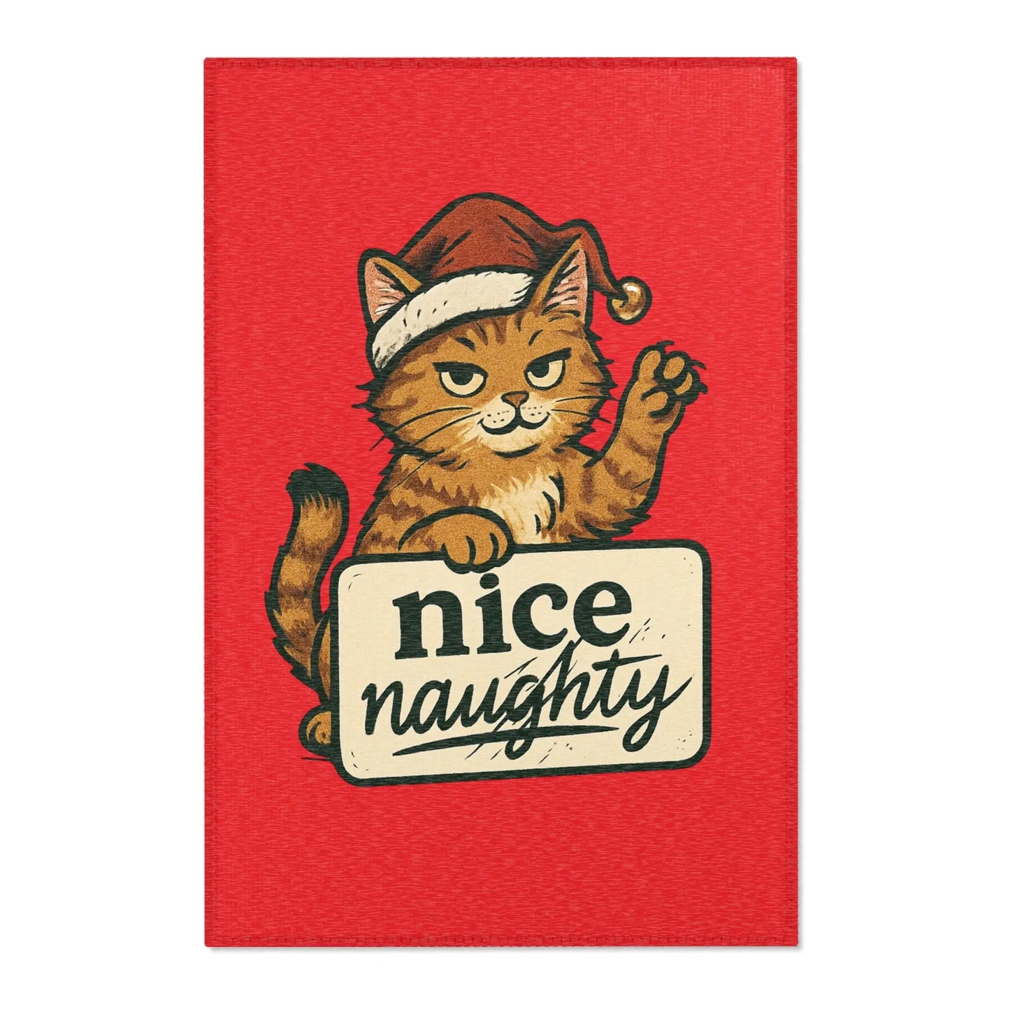 Christmas Cat Area Rug — ‘Nice, Naughty’ Funny Holiday Doormat Printify