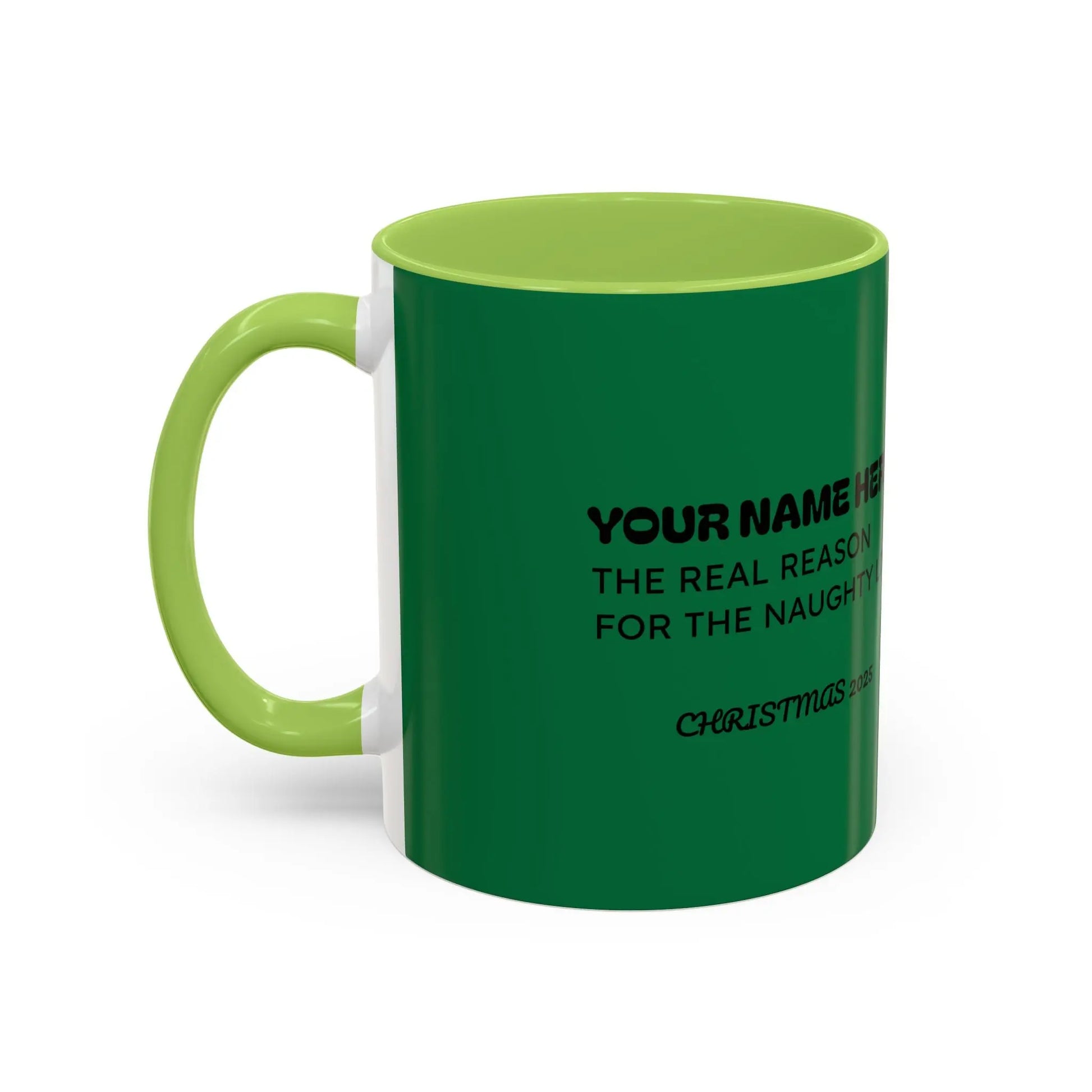 Christmas Cat Accent Mug - Personalized 'On the Naughty List' Mug Printify