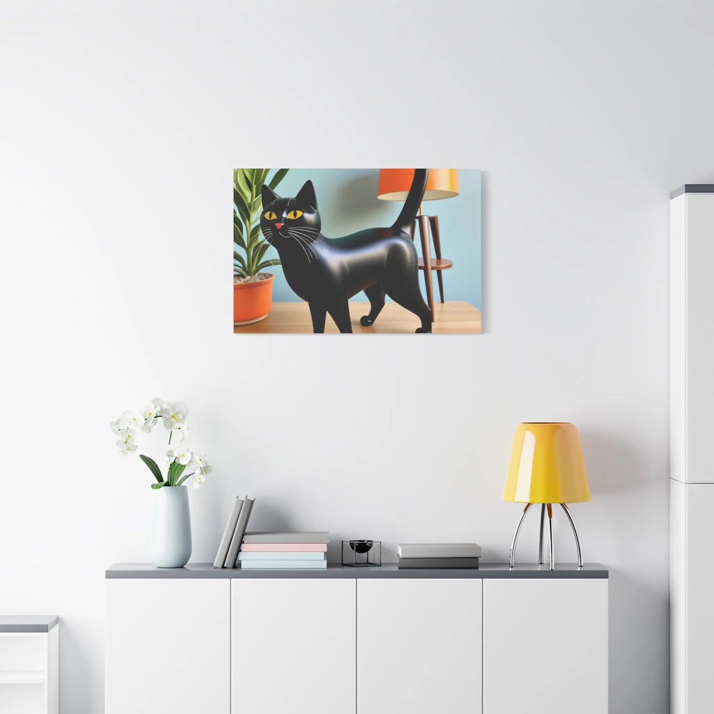 Black Cat Art Canvas Print — Retro Home Decor Wall Art Printify