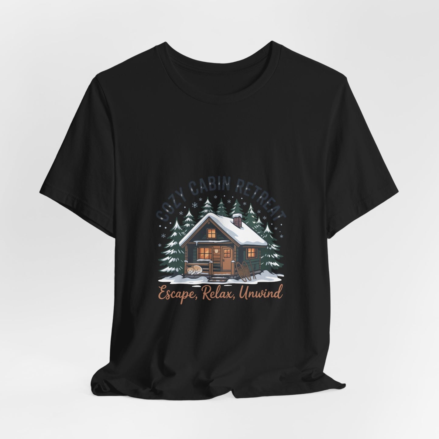 Cozy Cabin Retreat Tee | cabin vibes shirt, mountain silhouette design Printify