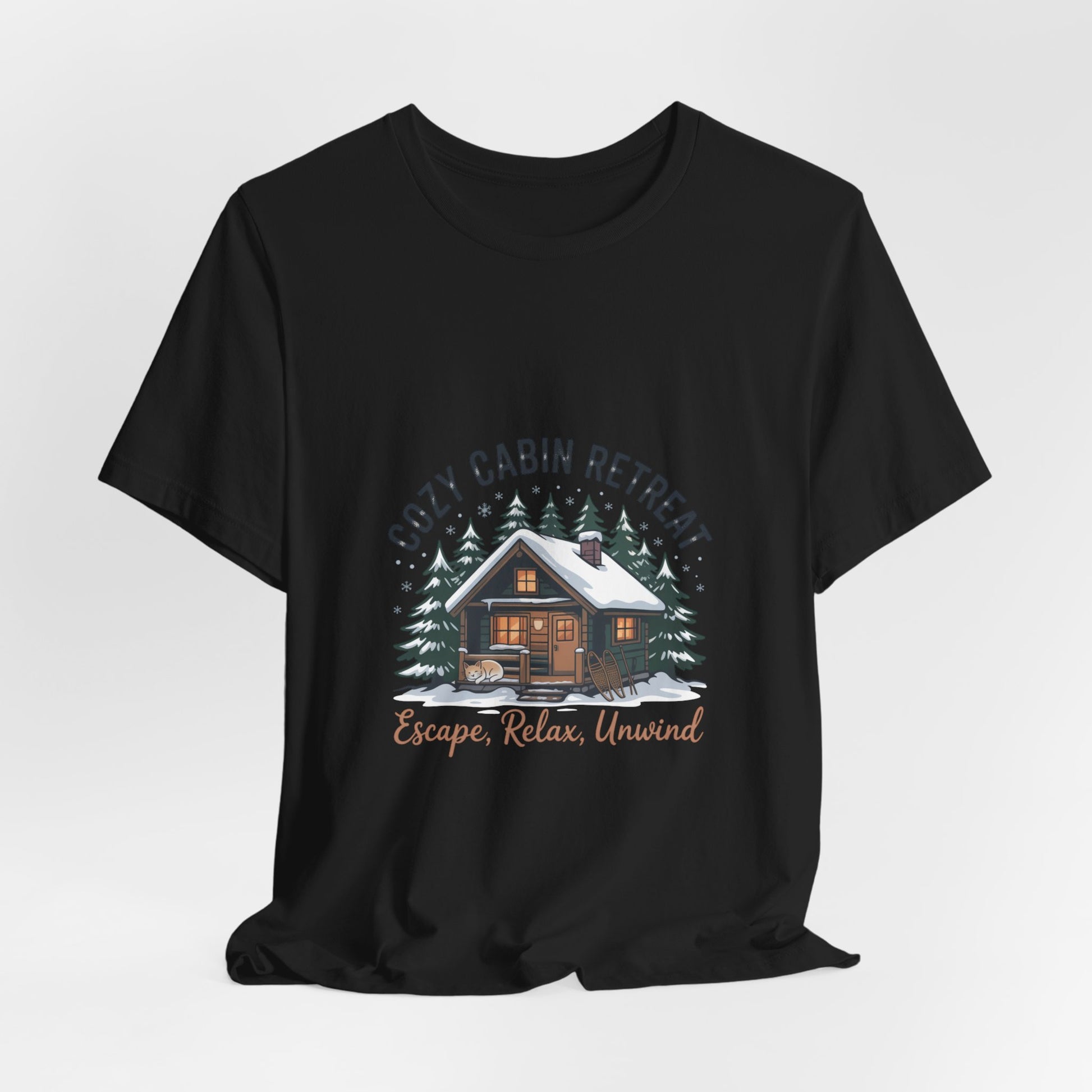 Cozy Cabin Retreat Tee | cabin vibes shirt, mountain silhouette design Printify