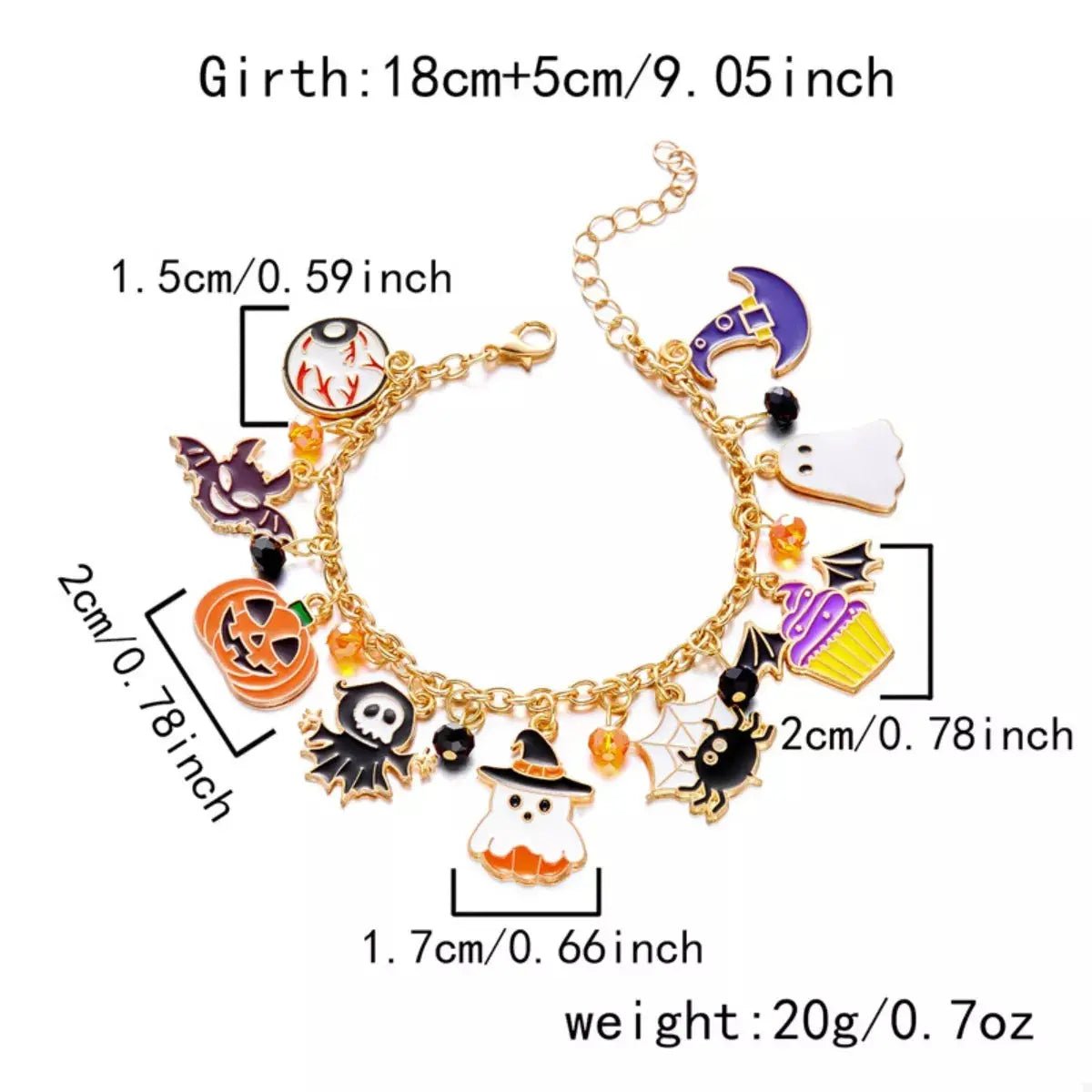 18K Gold-Plated Halloween Charm Bracelet - FloofChonk