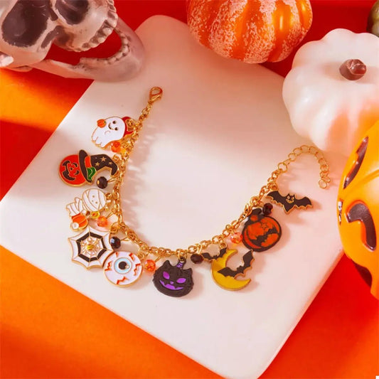 18K Gold-Plated Halloween Charm Bracelet - FloofChonk