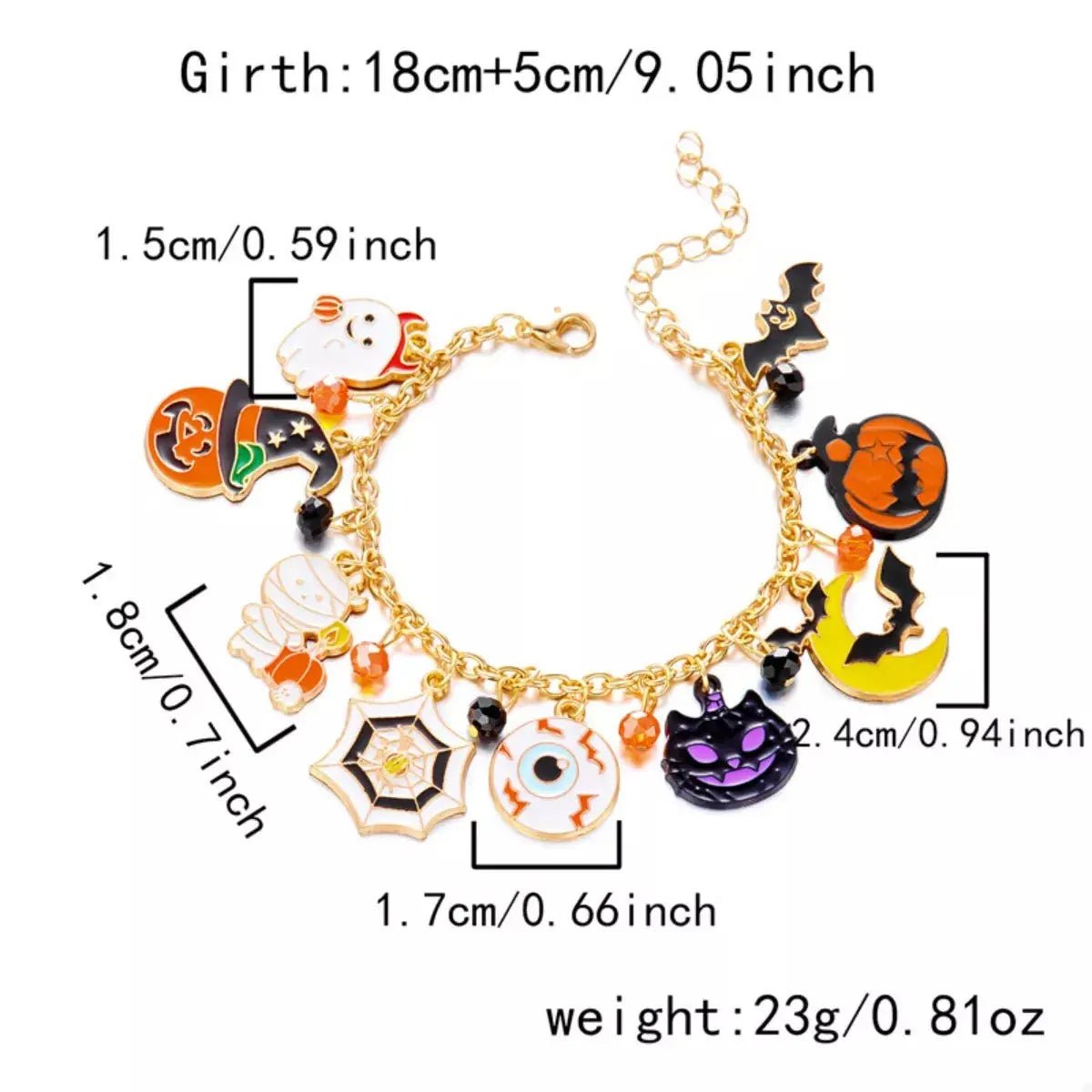18K Gold-Plated Halloween Charm Bracelet - FloofChonk