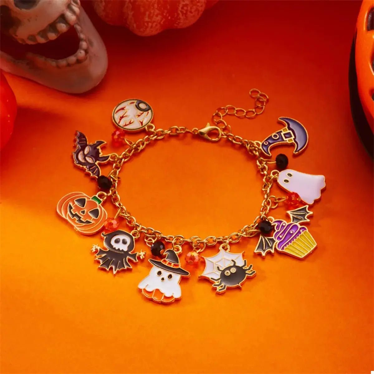 18K Gold-Plated Halloween Charm Bracelet - FloofChonk