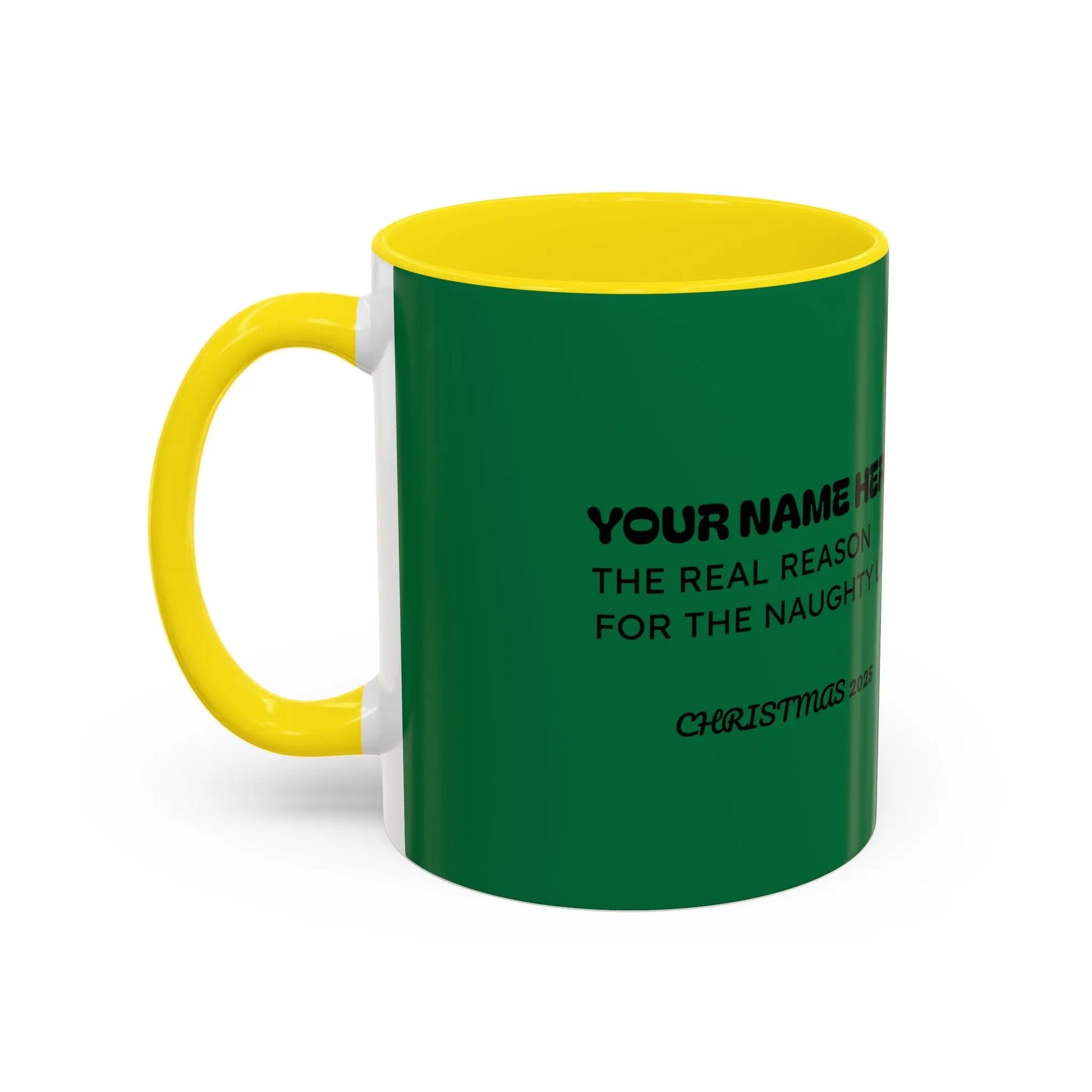 Christmas Cat Accent Mug - Personalized 'On the Naughty List' Mug Printify