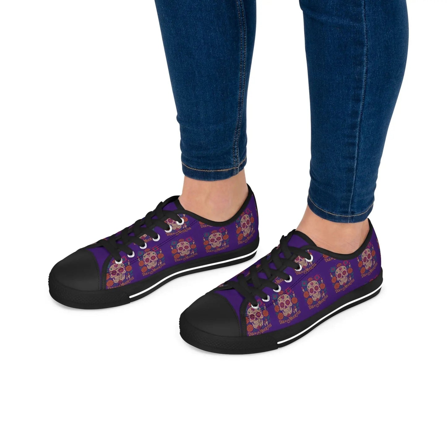 Colorful Skull Women's Low Top Sneakers | Boho Chic Style, Casual Footwear, Festival Fashion, Unique Gift Printify