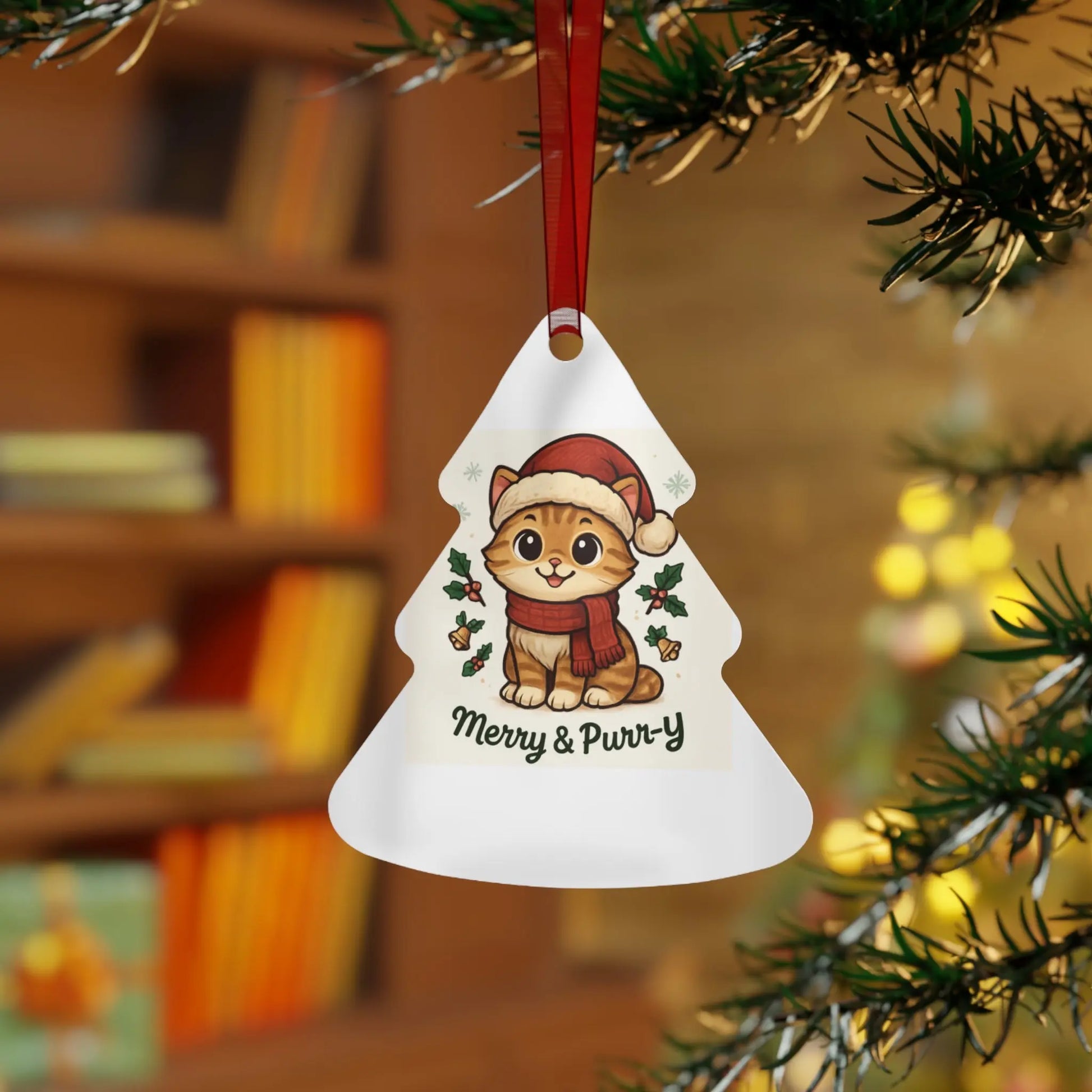 Christmas Cat Ornament - Merry & Purr-Y 2025 Metal Ornament Printify