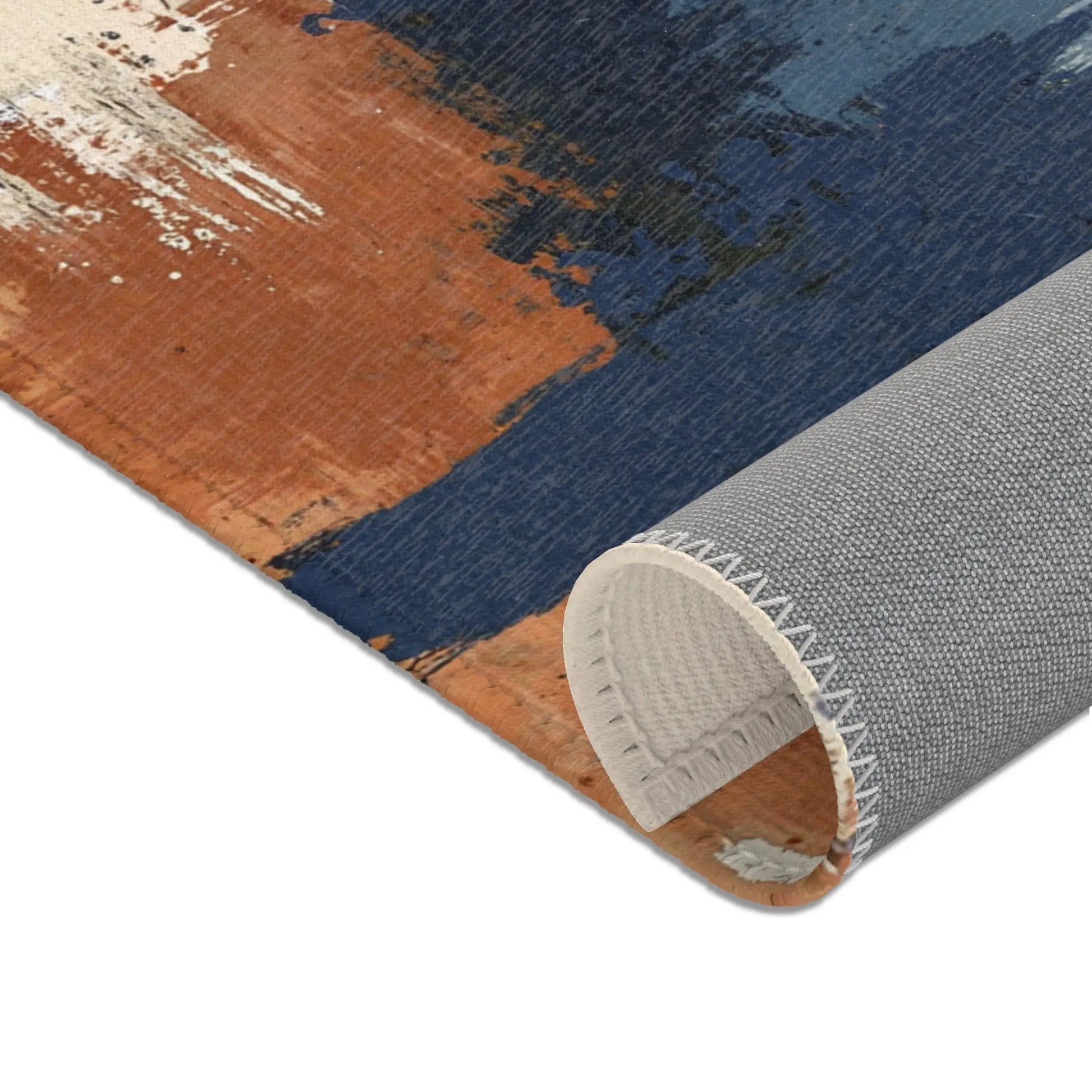 Abstract Coastal Brushstroke Area Rug — Blue & Rust Modern Accent Rug Printify