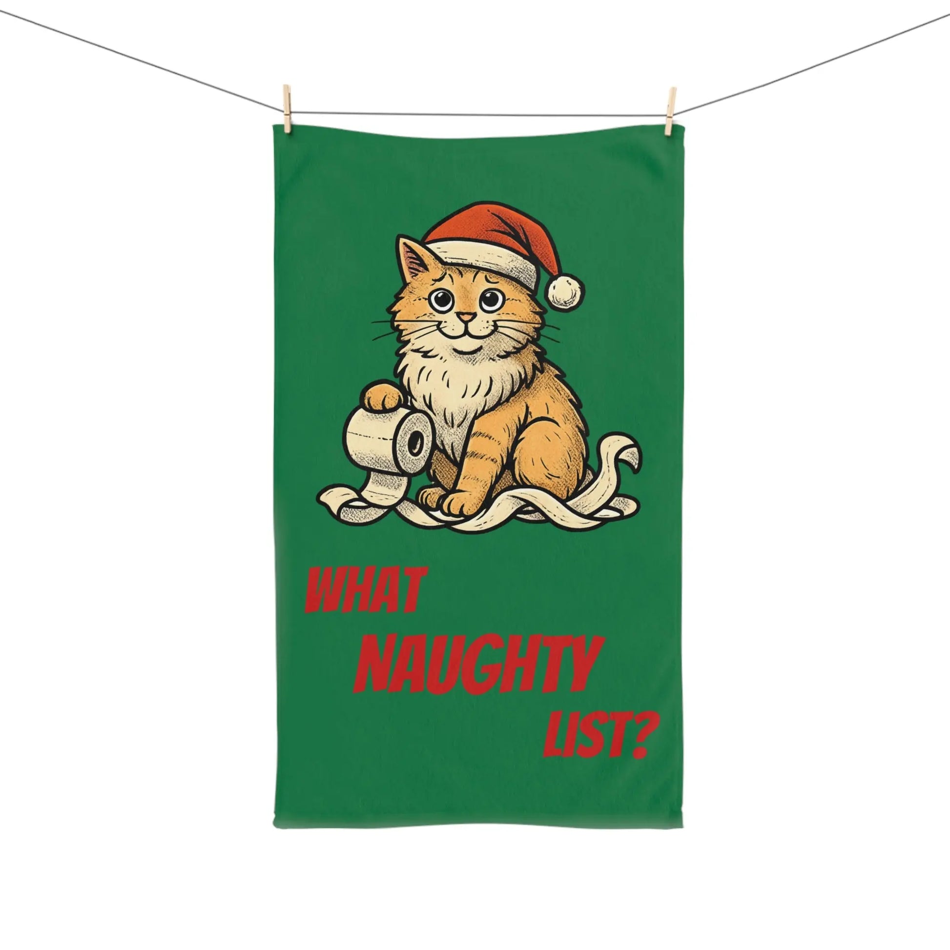 Christmas Cat Hand Towel — 'What Naughty List?' Holiday Kitchen Towel Printify
