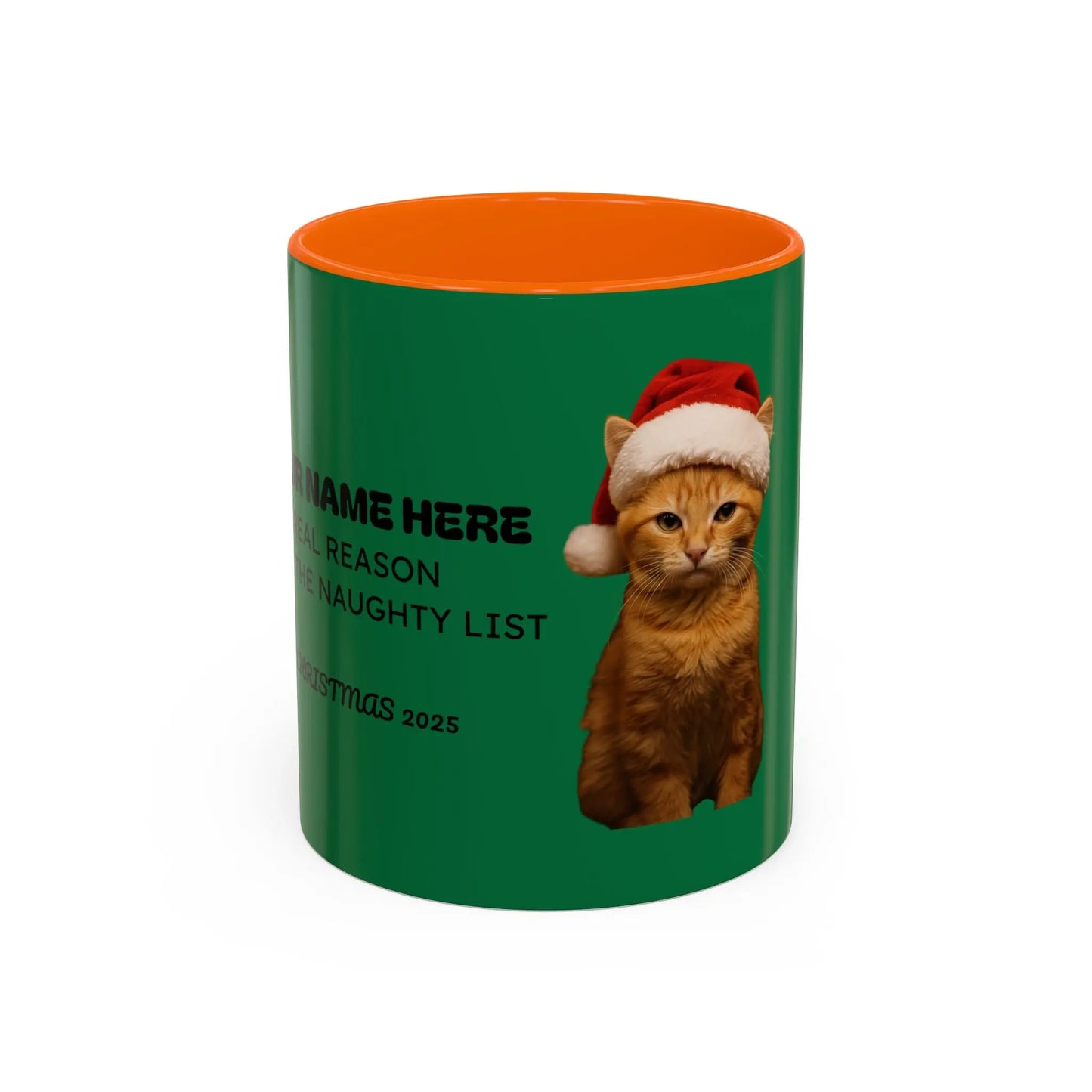 Christmas Cat Accent Mug - Personalized 'On the Naughty List' Mug Printify