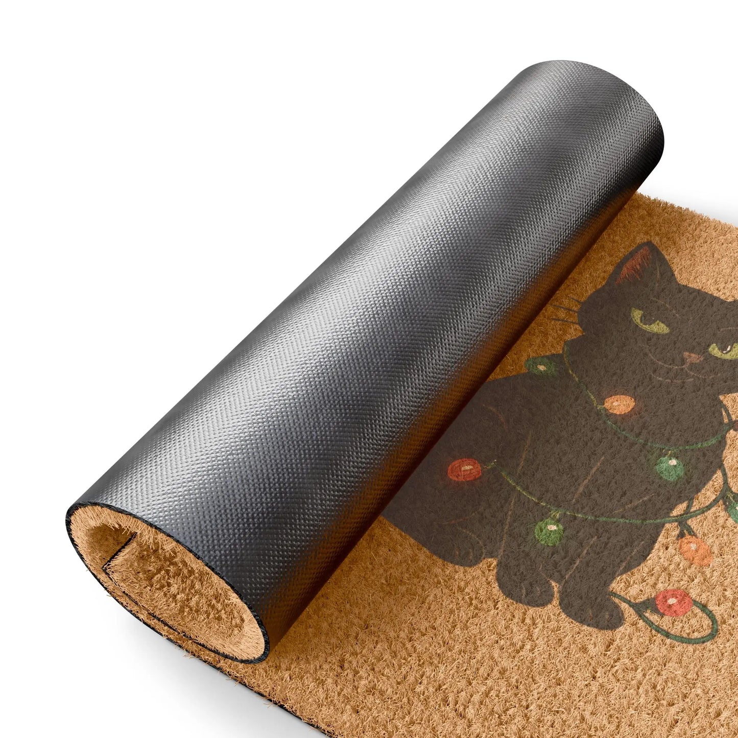 Naughty or Nice? Cat Doormat – Funny Holiday Welcome Mat with Christmas Lights Printify