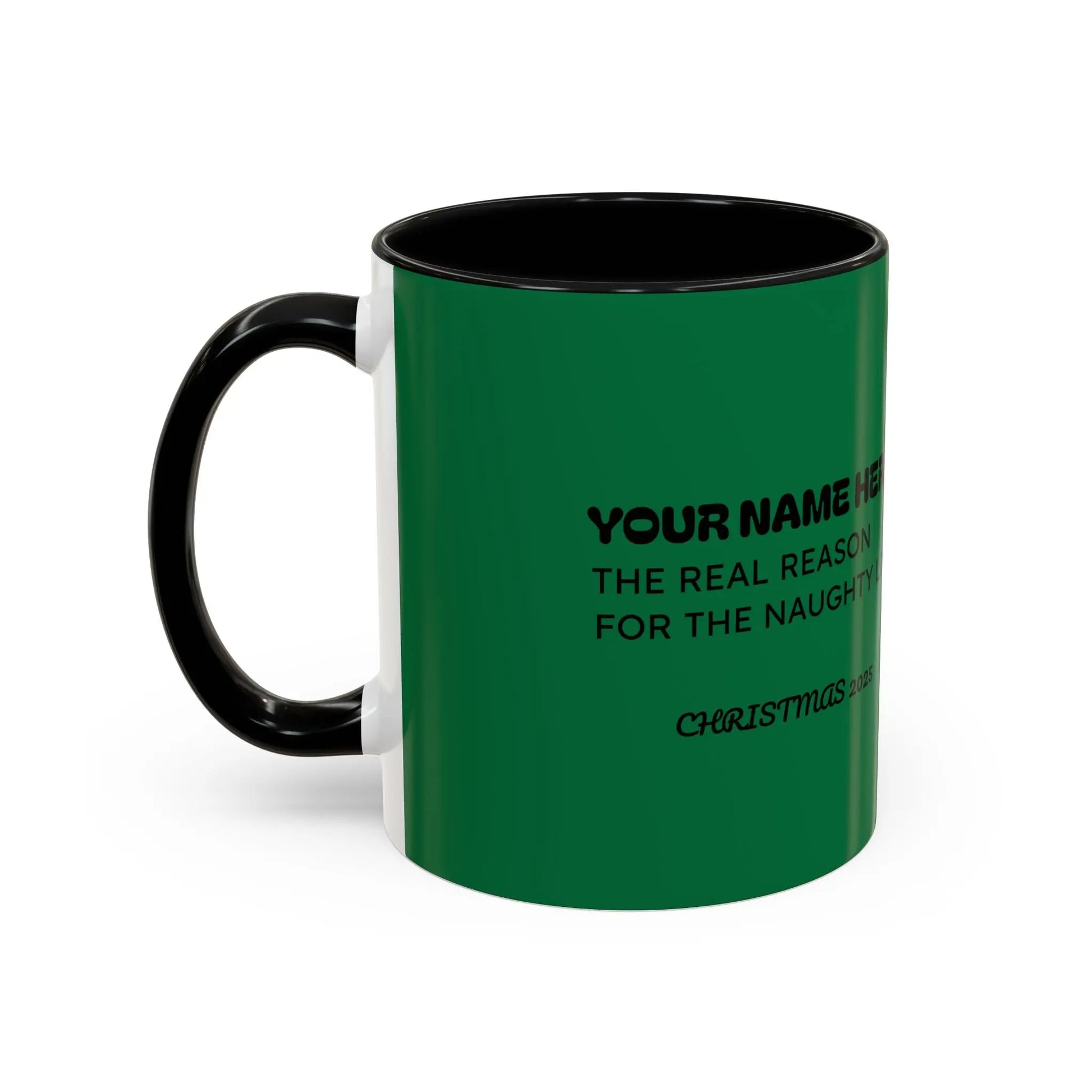 Christmas Cat Accent Mug - Personalized 'On the Naughty List' Mug Printify