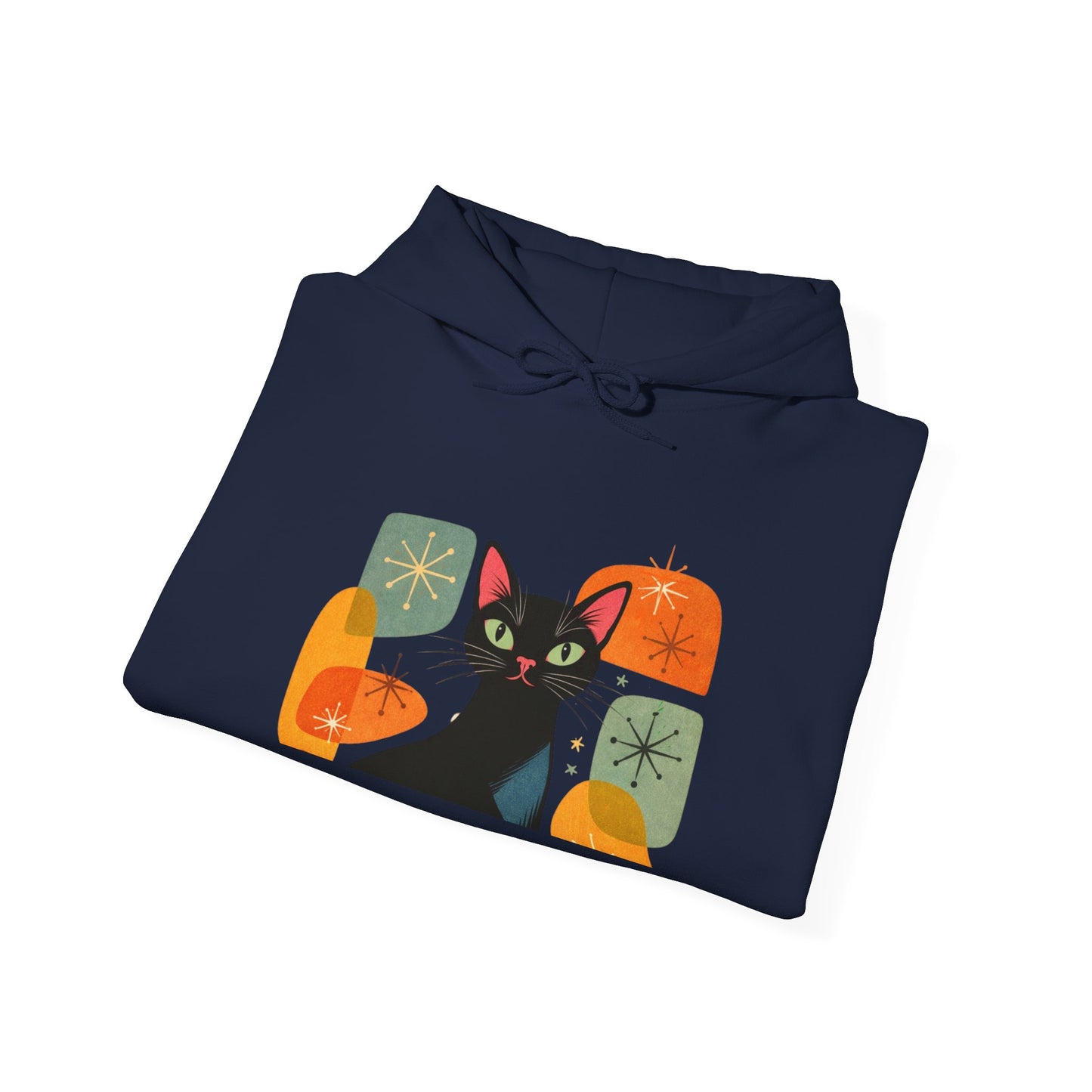 Mid-Century Modern Cat Hoodie — Retro Cool Graphic Sweatshirt