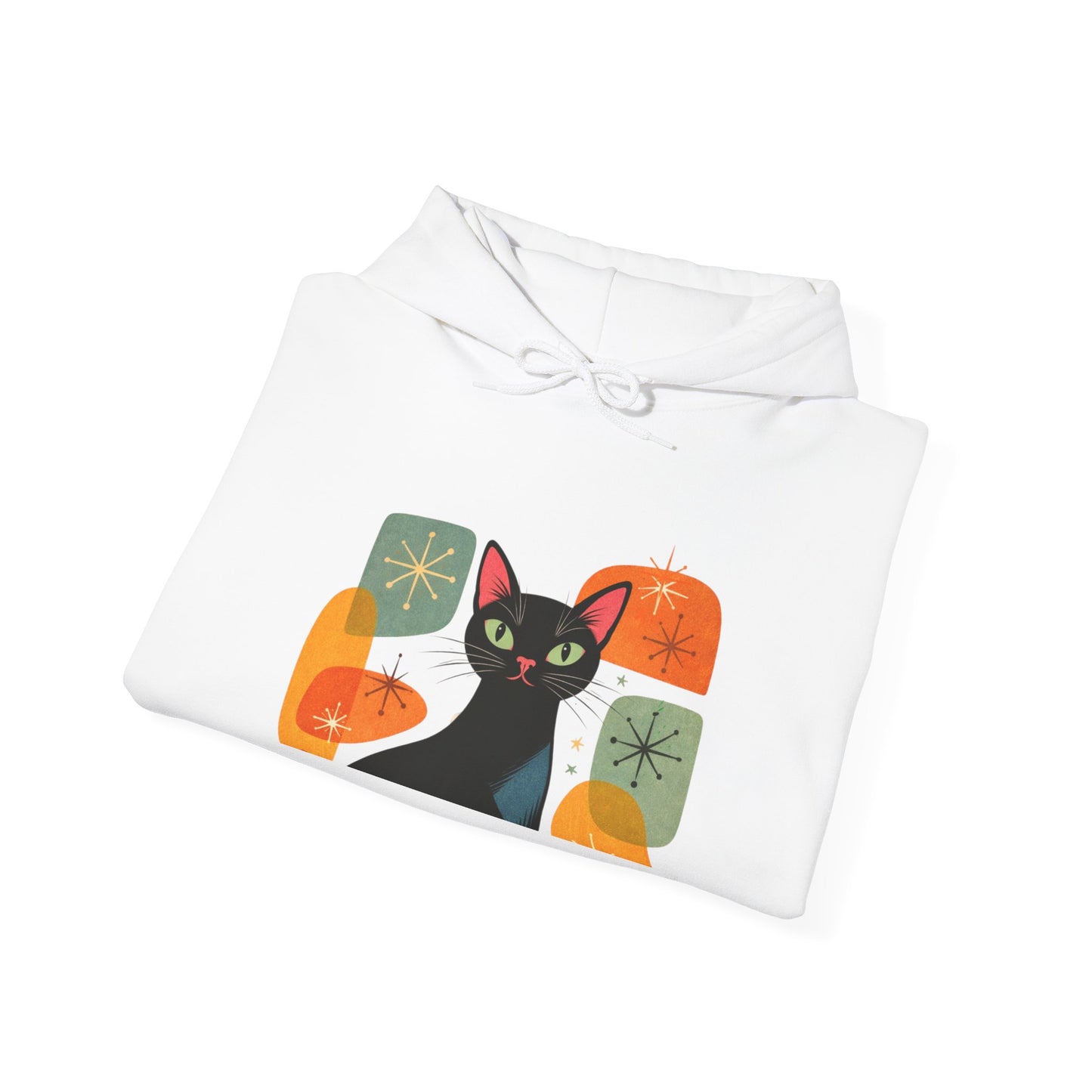 Mid-Century Modern Cat Hoodie — Retro Cool Graphic Sweatshirt