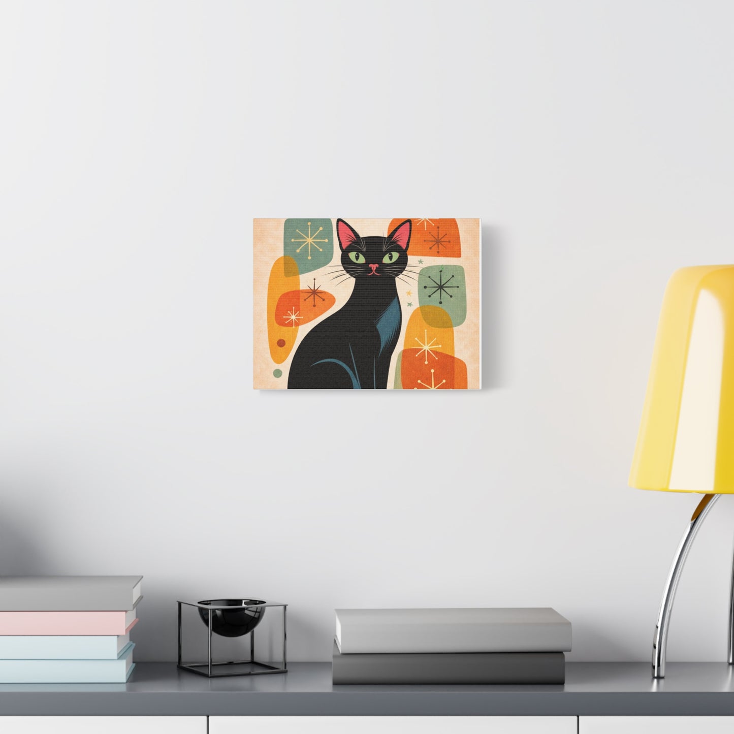 Mid-Century Modern Black Cat Canvas Print — Matte Stretched Wall Art