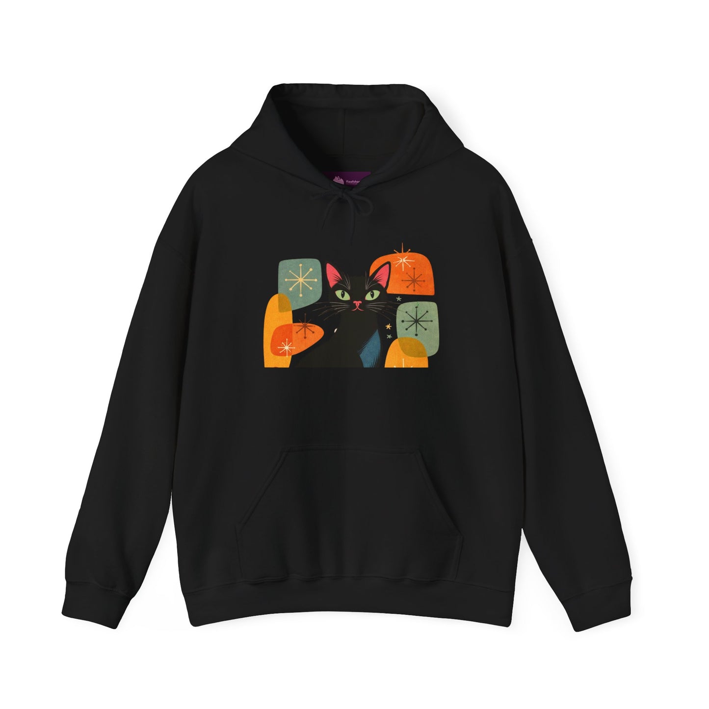 Mid-Century Modern Cat Hoodie — Retro Cool Graphic Sweatshirt