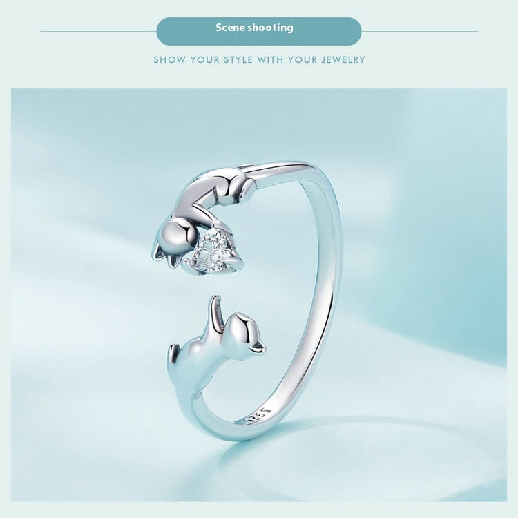 Frolic Cat Argent Pur Open Ring For Women
