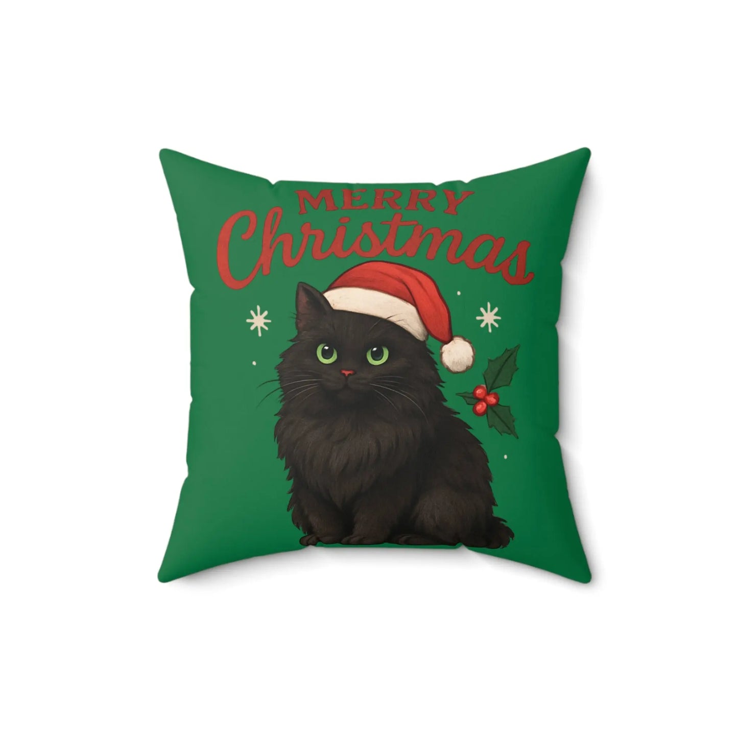 Christmas Cat Throw Pillow — Black Kitten in Santa Hat Holiday Cushion Printify