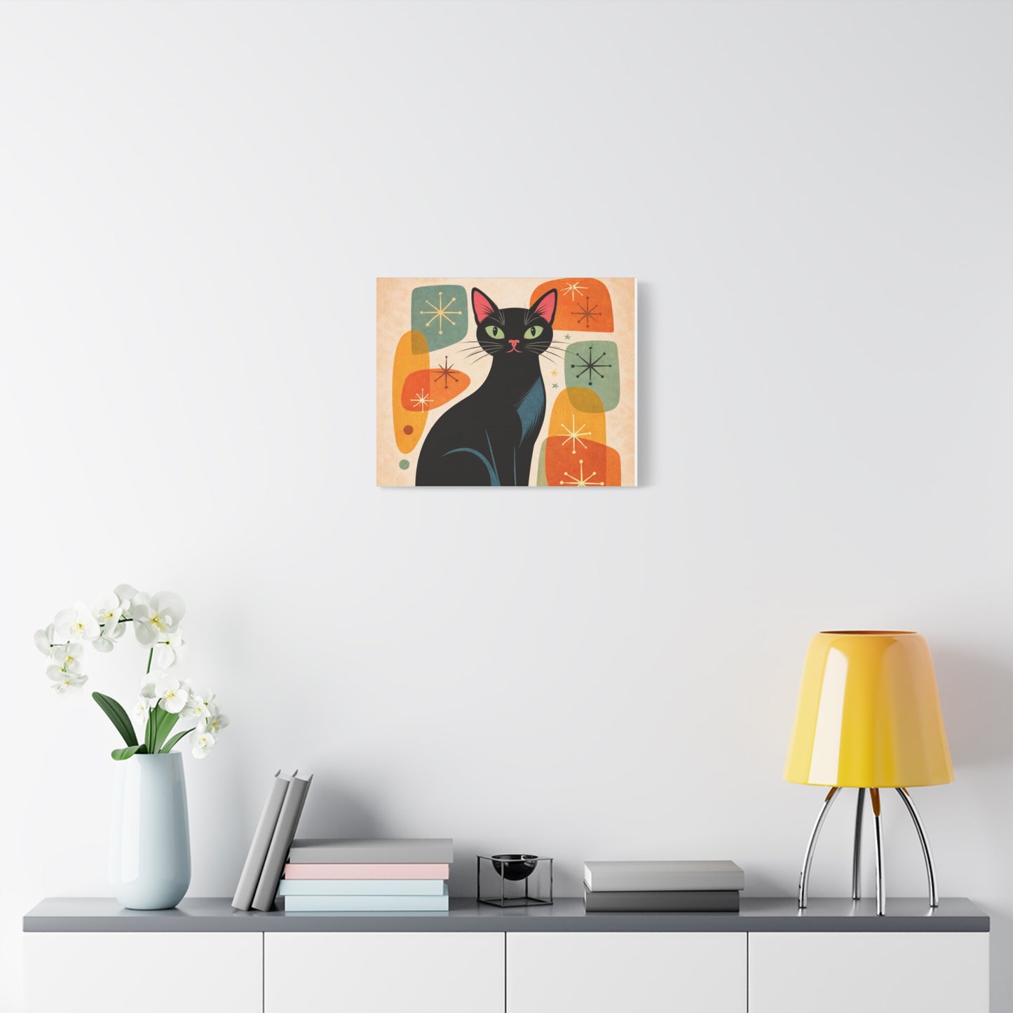 Mid-Century Modern Black Cat Canvas Print — Matte Stretched Wall Art