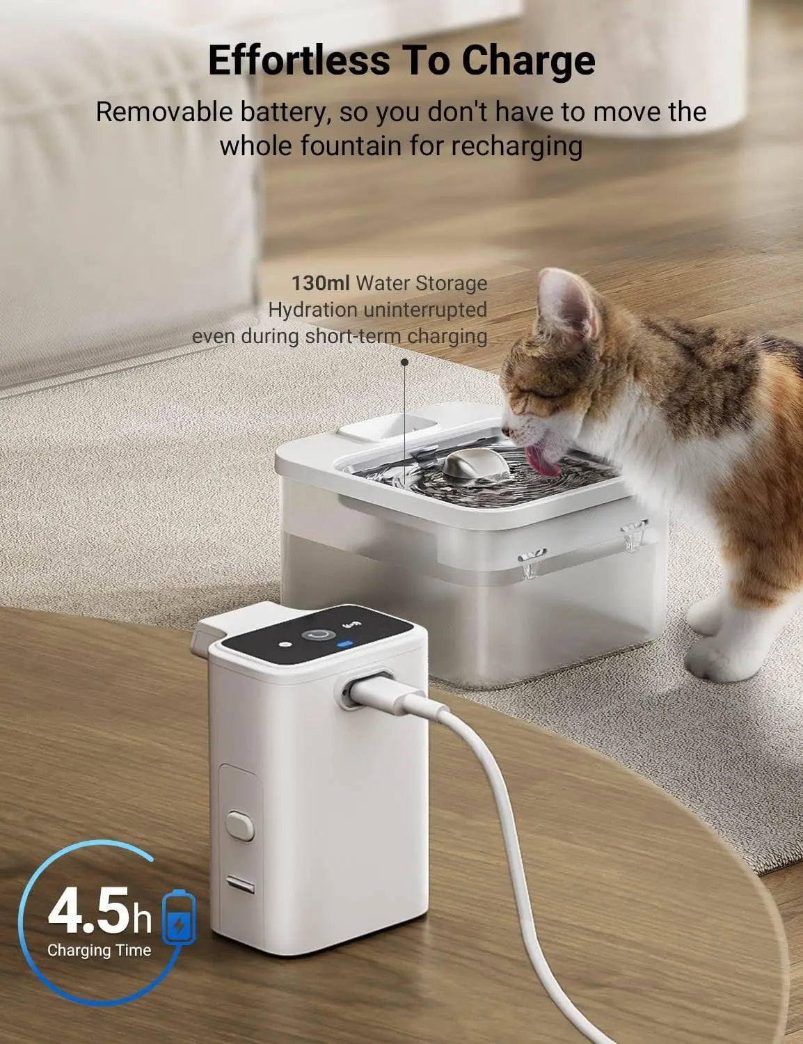 Intelligent Self-circulating Rechargeable Wireless Induction Pet Dog Water Dispenser