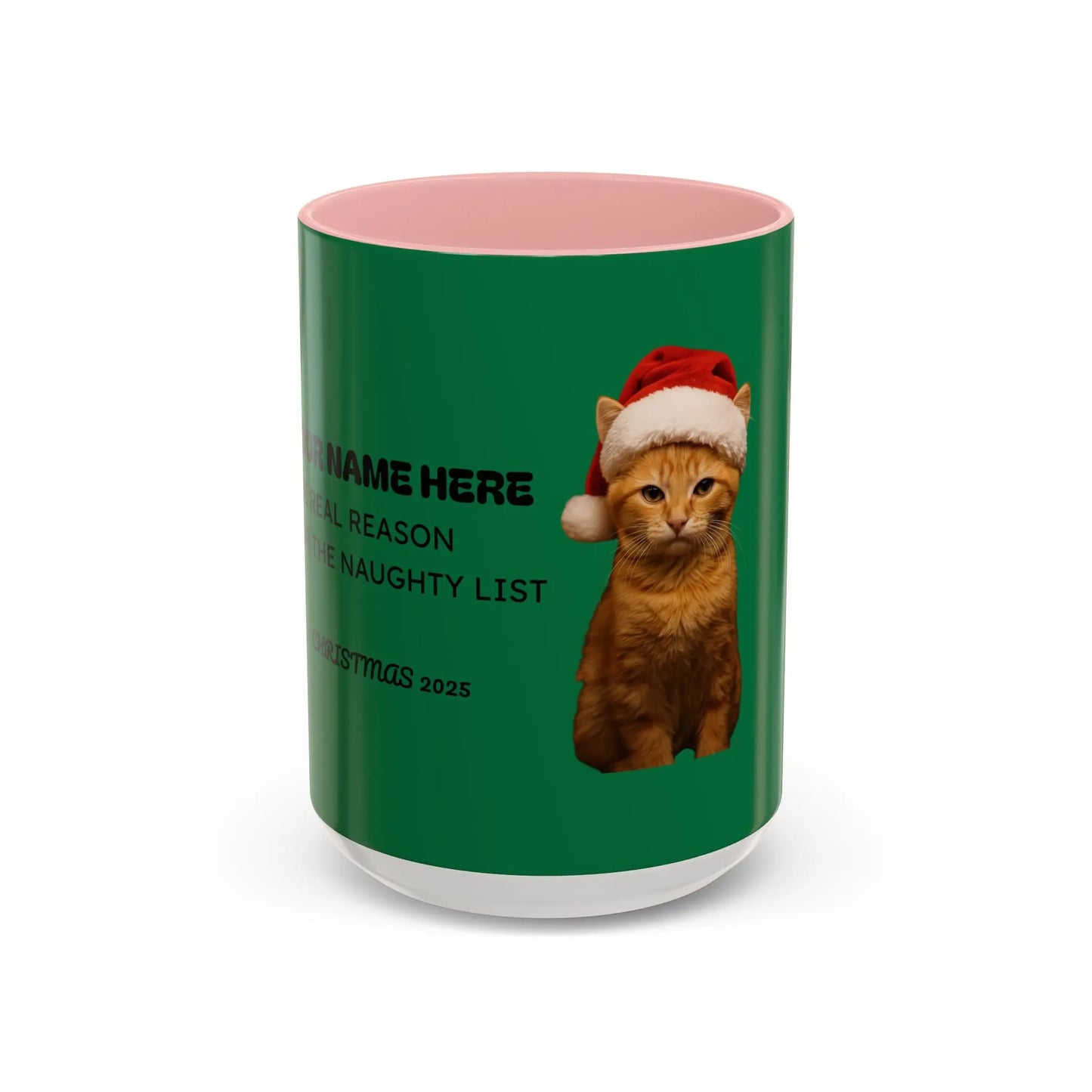 Christmas Cat Accent Mug - Personalized 'On the Naughty List' Mug Printify