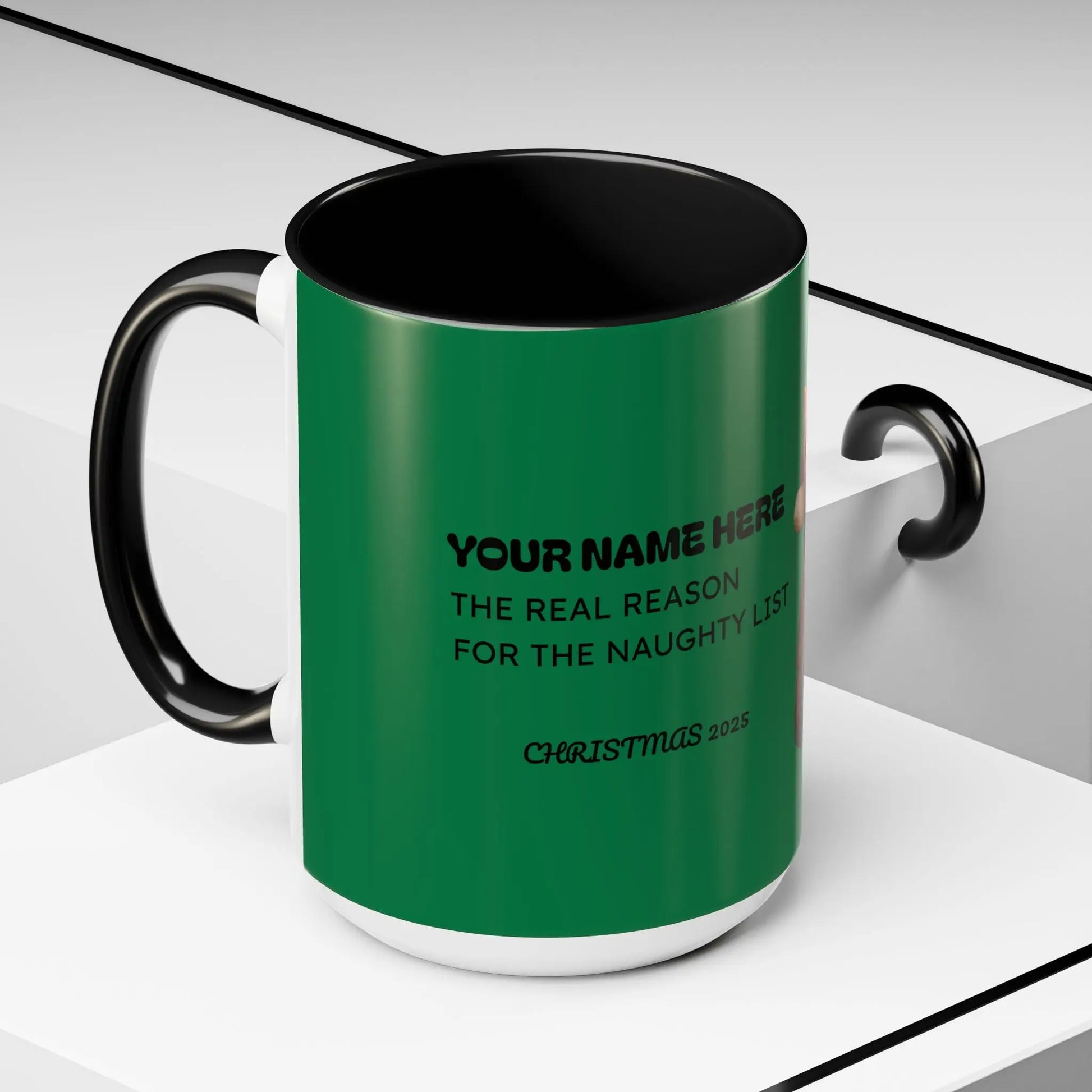 Christmas Cat Accent Mug - Personalized 'On the Naughty List' Mug Printify