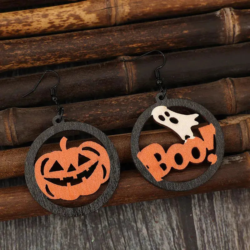 Hollow Pumpkin & Letter Wooden Earrings - FloofChonk