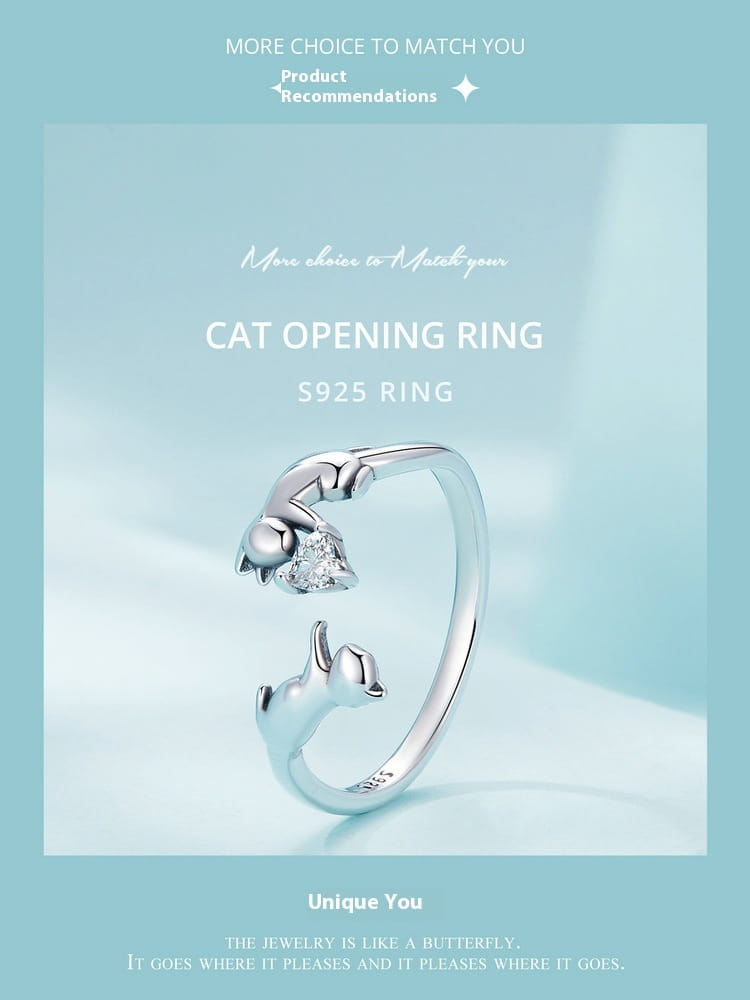 Frolic Cat Argent Pur Open Ring For Women