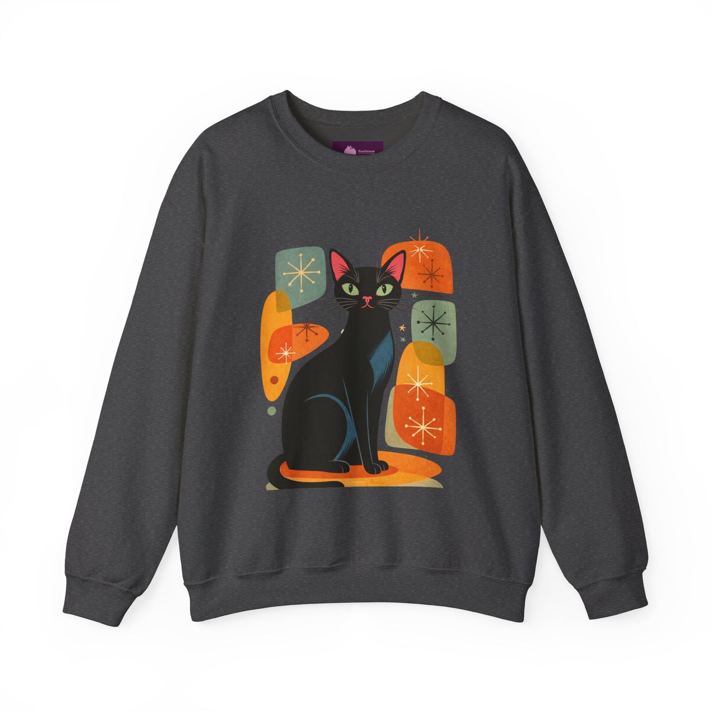 Retro Black Cat Crewneck Sweatshirt — Vintage Cat Graphic