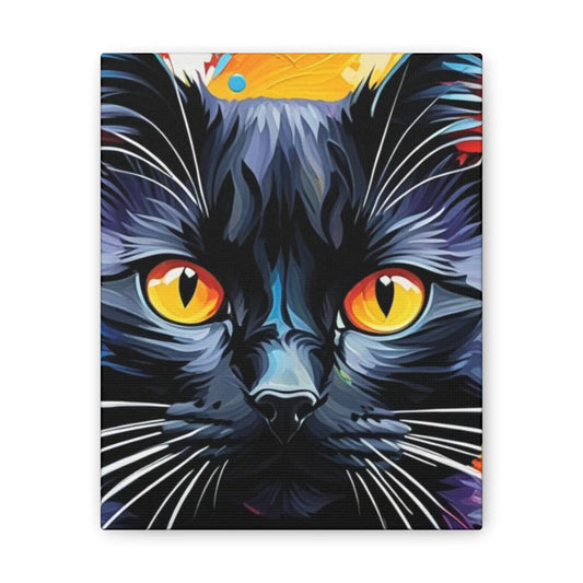 Colorful Black Cat Art Canvas — Vibrant Pop Art Cat Portrait Wall Decor Printify