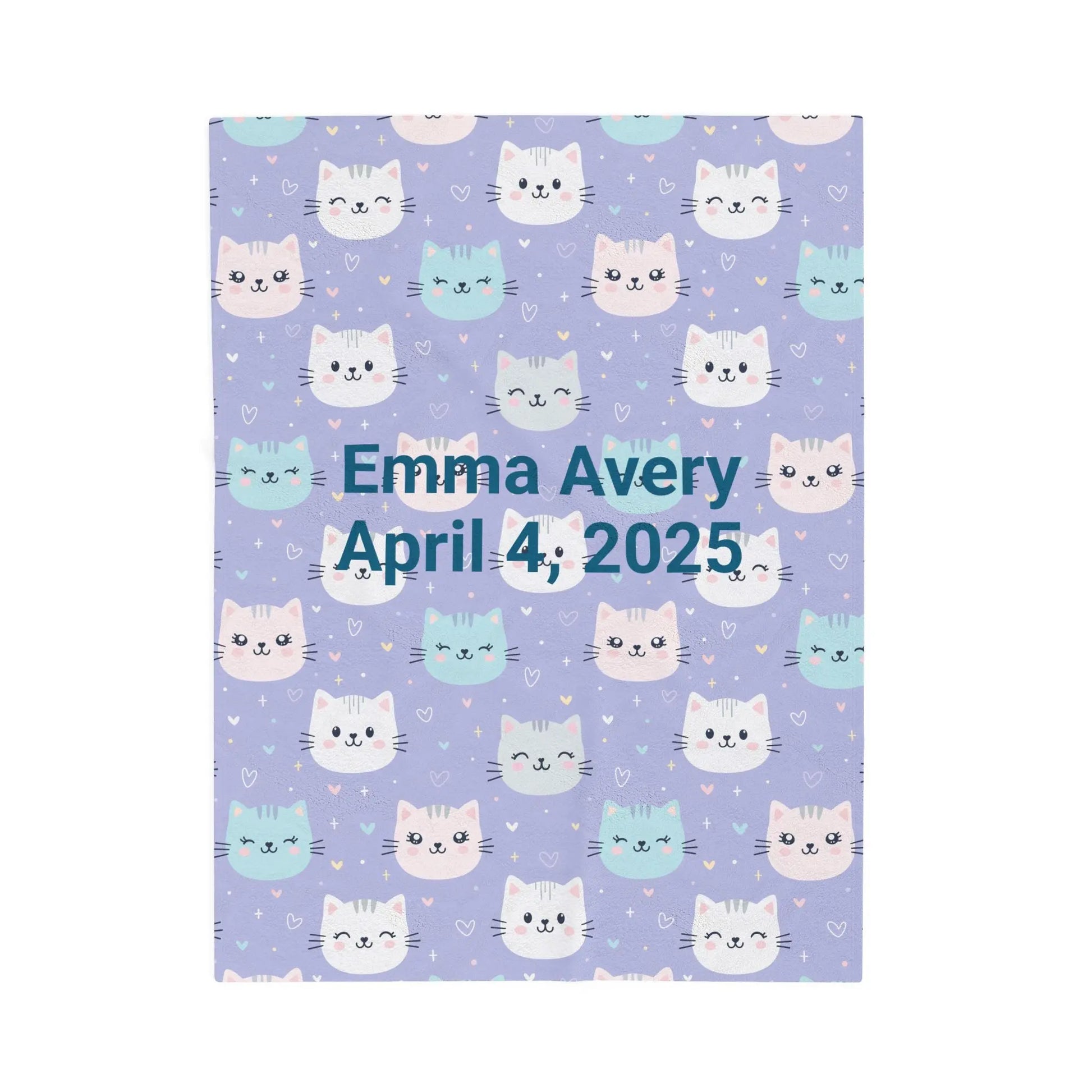 Personalized Cat Velveteen Blanket, Cozy Baby Shower Gift, Nursery Decor, Cat Lover's Plush Throw, Custom Cat Pattern Bedding Printify