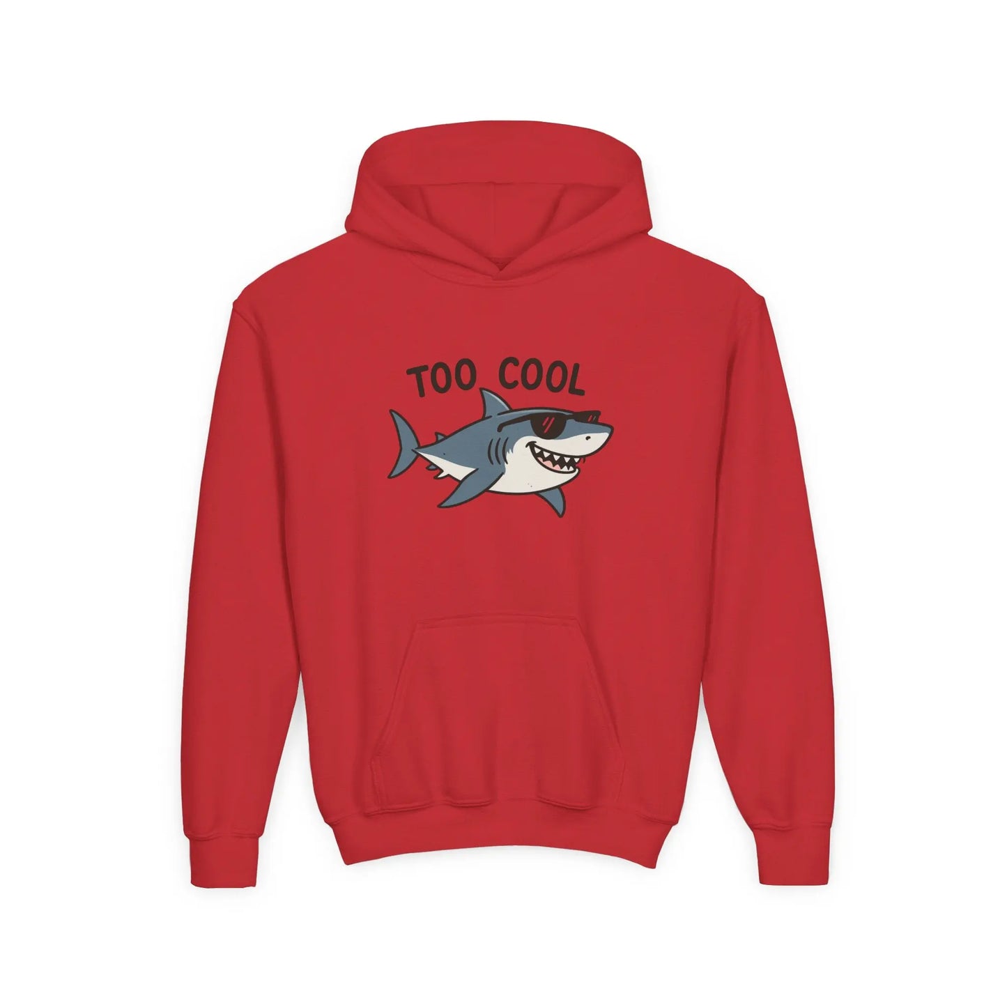 Youth Hoodie - 'Too Cool' Shark Graphic Pullover Printify