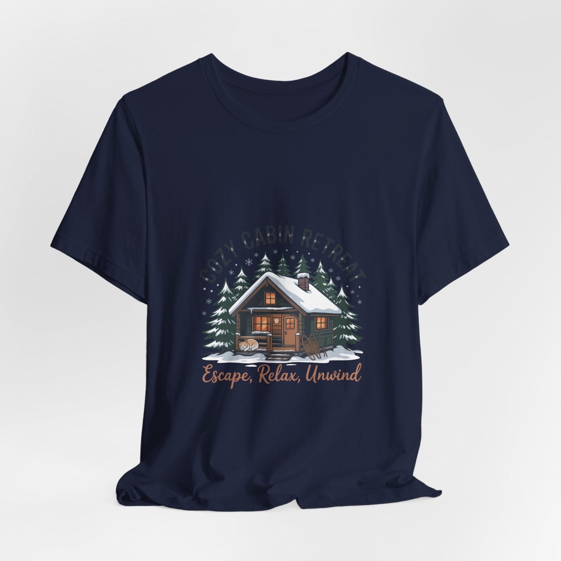 Cozy Cabin Retreat Tee | cabin vibes shirt, mountain silhouette design Printify