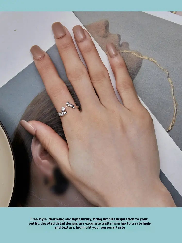 Frolic Cat Argent Pur Open Ring For Women