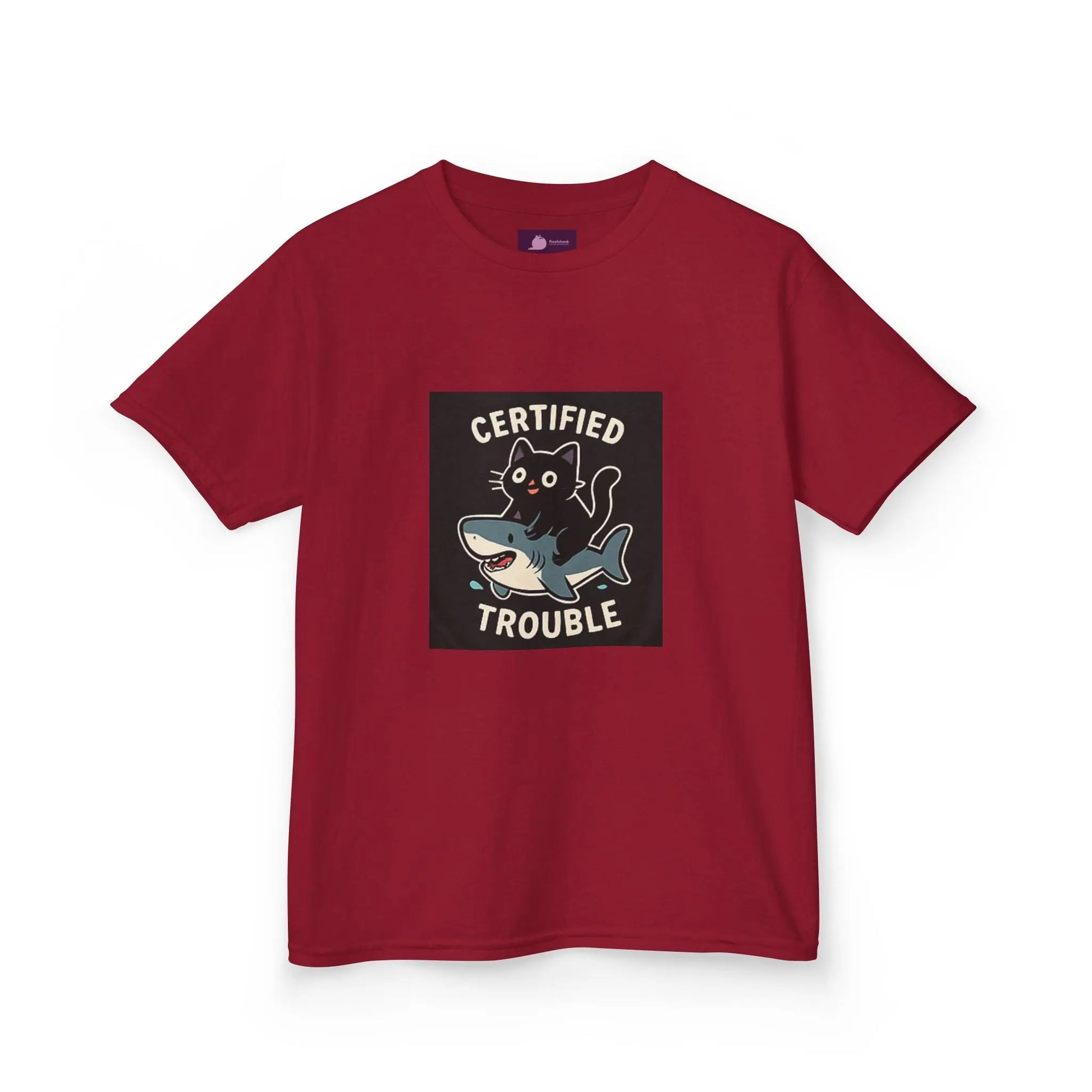 Kids Tee — "Certified Trouble" Shark Graphic Printify