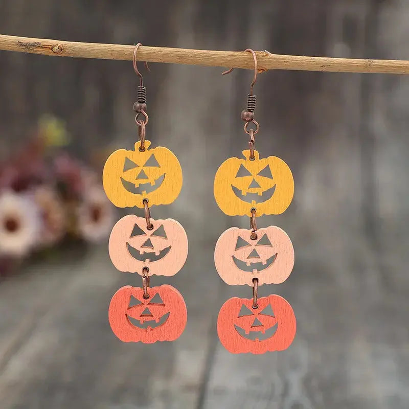 Wooden Contrast Pumpkin Earrings - FloofChonk