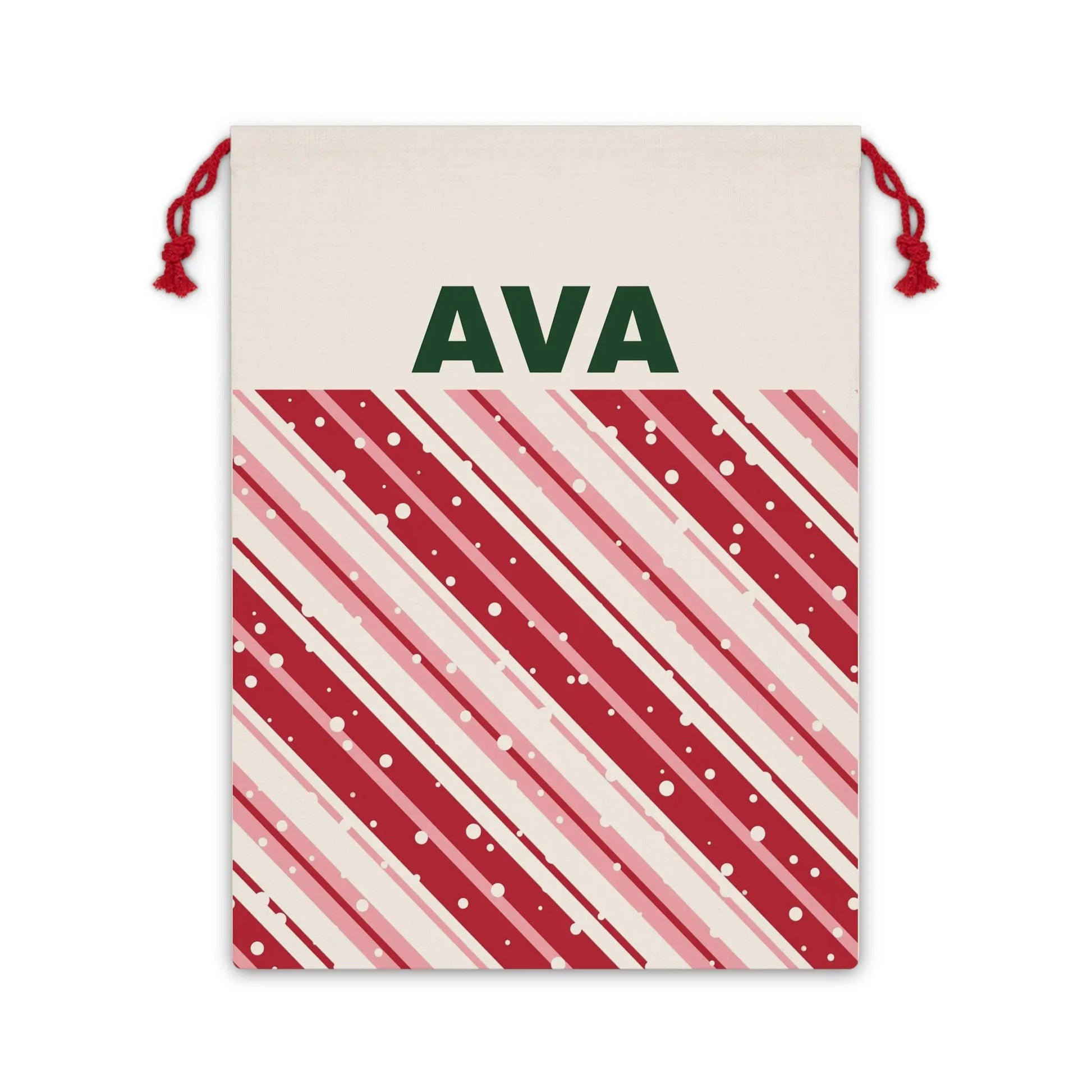 Personalized Candy Cane Stripe Gift Bag — Custom Name Holiday Drawstring Sack Printify