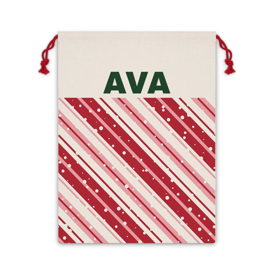 Personalized Candy Cane Stripe Gift Bag — Custom Name Holiday Drawstring Sack Printify