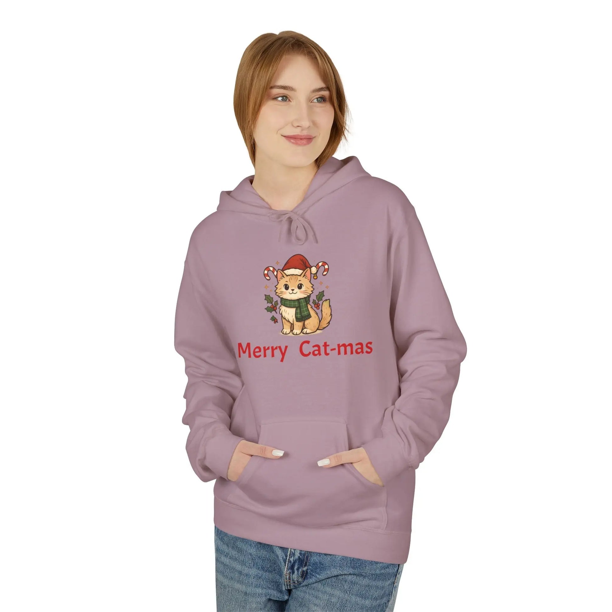 Christmas Cat Hoodie — "Merry Cat-mas" Festive Holiday Pullover Printify