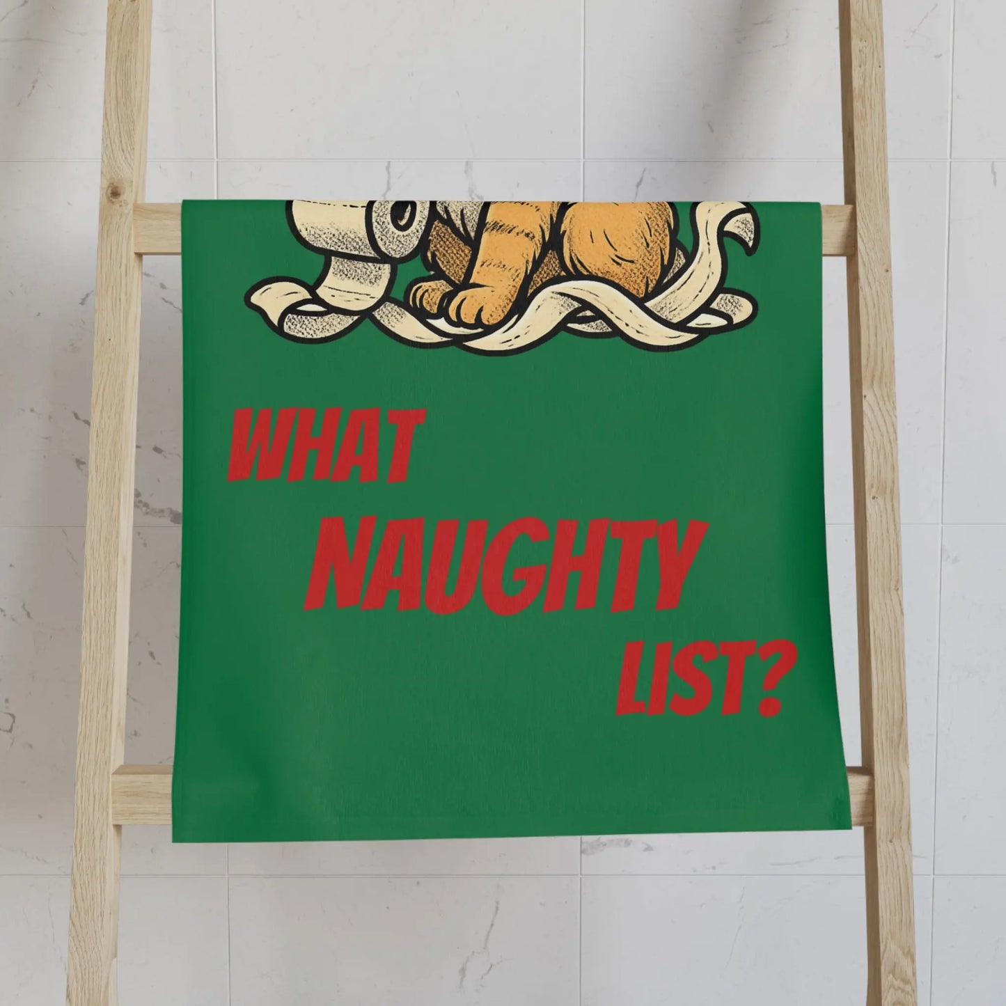Christmas Cat Hand Towel — 'What Naughty List?' Holiday Kitchen Towel Printify