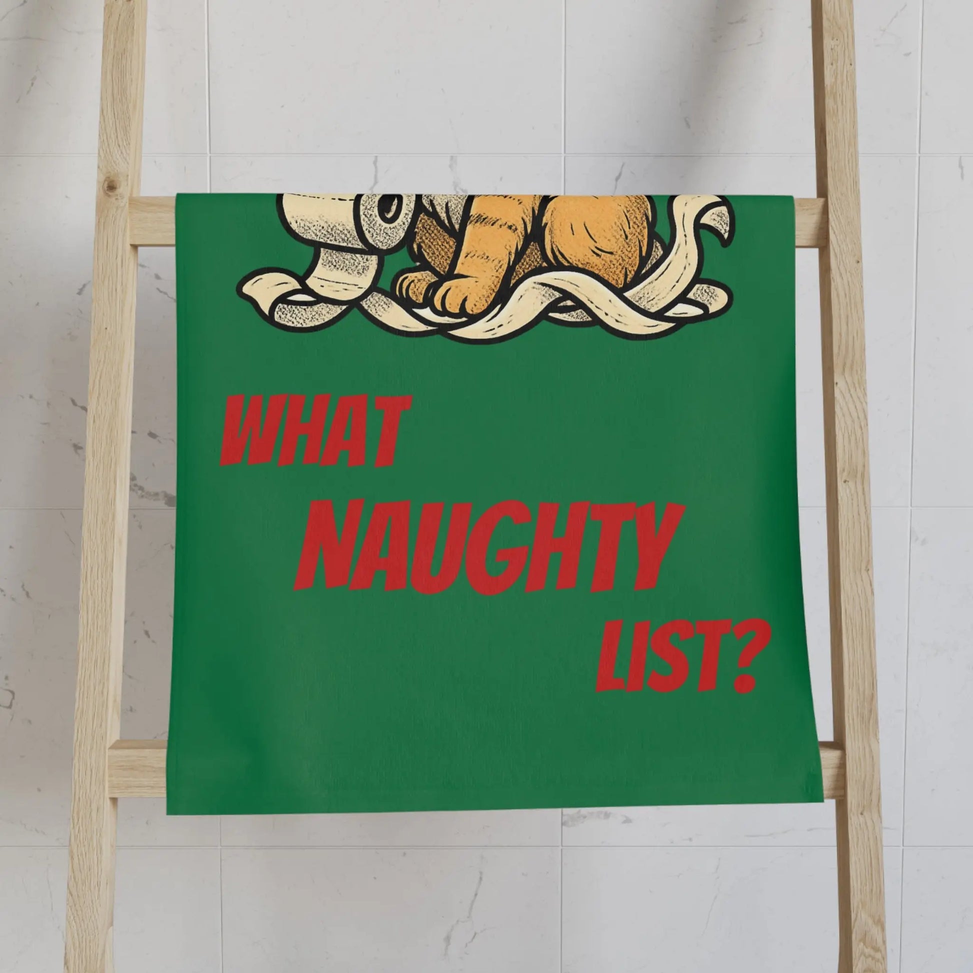 Christmas Cat Hand Towel — 'What Naughty List?' Holiday Kitchen Towel Printify