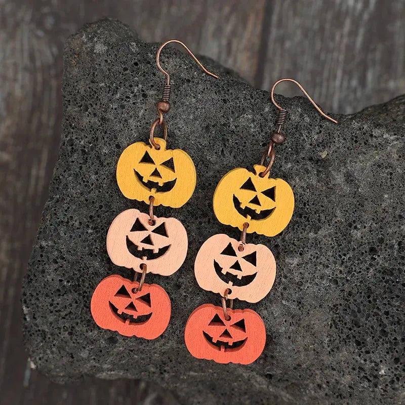 Wooden Contrast Pumpkin Earrings - FloofChonk